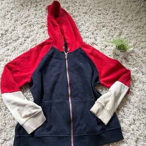 Navy and red Tommy Hilfiger colorblock street zip up hoodie